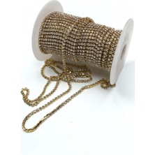 Hayalperest Boncuk Altın Sarısı Kristal Taşlı Metal Yuvalı Şerit 1 metre 16 mm