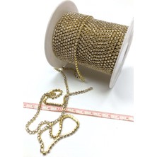 Hayalperest Boncuk Altın Sarısı Kristal Taşlı Metal Yuvalı Şerit 20 metre 12mm