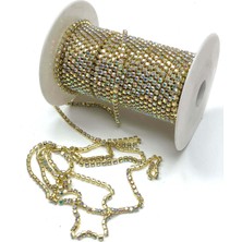 Hayalperest Boncuk Altın Sarısı Kristal Taşlı Metal Yuvalı Şerit 20 metre 16 mm