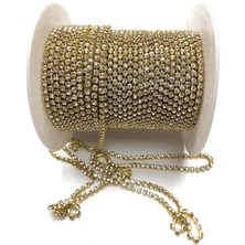 Hayalperest Boncuk Altın Sarısı Kristal Taşlı Metal Yuvalı Şerit 50 metre 12mm