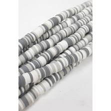 Hayalperest Boncuk Gri Beyazlı Fimo Hamur Boncuk 6 mm