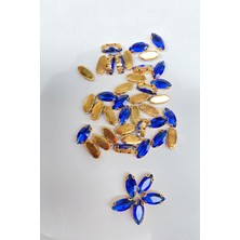 Hayalperest Boncuk Saks Mavi Gold Zeminli Dikme Parlak Cam Mekik Boncuk 10 Adet