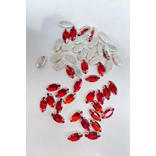 Hayalperest Boncuk Kırmızı Kasalı Dikme Parlak Cam Mekik Boncuk 10 Adet