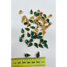 Hayalperest Boncuk Zümrüt Yeşili Gold Zeminli Dikme Parlak Cam Damla Boncuk 10 Adet