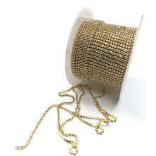 Hayalperest Boncuk Altın Sarısı Kristal Taşlı Metal Yuvalı Şerit 5 metre 8mm