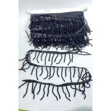 Siyah Kristal Boncuk Ve İnci İşlemeli Saçak Püskül