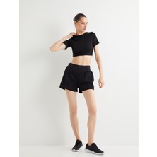 Koton Spor Crop Tişört Slim Fit Kısa Kollu Bisiklet Yaka