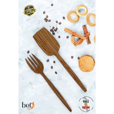 Bef Craft Tahta Yemek Servis Spatula Ahşap Servis Çatalı 2'li Set Zeytin Ağacı Mutfak Gereçleri Yemek Takımı