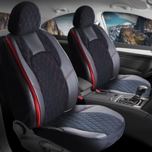 Renault Megane 3 Uyumlu Yarı Deri Oto Koltuk Kılıfı Ön Arka Set Chester Serisi Siyah Kırmızı Fs