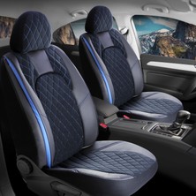 Fiat Tipo Uyumlu Yarı Deri Oto Koltuk Kılıfı Ön Arka Set Chester Serisi Siyah Mavi Fs