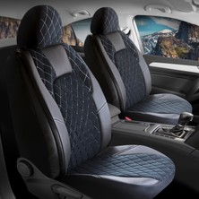 Renault Megane 3 Uyumlu Yarı Deri Oto Koltuk Kılıfı Ön Arka Set Chester Serisi Siyah Beyaz Fs