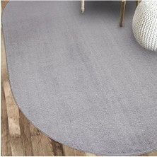 Gri Oval Post Halı Peluş Yumuşak Kaymaz Dot Taban