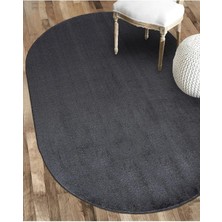 Antrasit Oval Post Halı Peluş Yumuşak Kaymaz Dot Taban