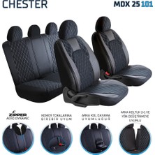 Ford Escort Uyumlu Yarı Deri Oto Koltuk Kılıfı Ön Arka Set Chester Serisi Siyah Beyaz Fs