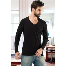Hmd 719 Erkek V Yaka Uzun Kollu Pamuklu Atlet-Siyah