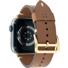 Minval Apple Watch Deri Kordon Ultra 2 9 8 SE2 7 6 Se 5 4 3 2 1 serisi 49mm 45mm 44mm 42mm Uyumlu Kadın Erkek için Uniseks El Yapımı Taba Gold Kayış