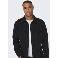 Only & Sons Normal Gri - Siyah Erkek Denim Gömlek Onsbane 3247 Dnm Shırt Noos