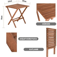 Bysay Ahşap Katlanır Minderli 3 Lü Bistro Set Mutfak Balkon Bahçe Masa Sandalye Seti (Ceviz-Krem)