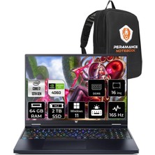 Acer Predator Helios 16 Intel Core I7 13700HX 64GB 2tb SSD RTX4060/8GB 165HZ 16'' Qhd+ W11H Taşınabilir Bilgisayar NH.QJQEY.001 & Per4 Çanta NHQJQEYP374