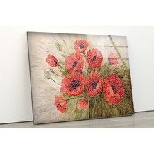 Myphotostation Kırmızı Çiçekler Temperli Cam Duvar Tablosu