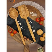 Bef Craft Tahta Kaşık Yemek Kaşığı Ahşap Spatula Servis 2'li Set Zeytin Ağacı Mutfak Gereçleri Yemek Takımı