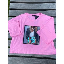 Sema Artdesing Pembe Resim Baskılı Üç Boyutlu T-Shirt