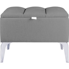 Gazzini Furniture Vetra Mini Royal Gri Kumaş Sandıklı Puf Gümüş Ayak Dekoratif Bench