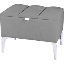 Gazzini Furniture Vetra Mini Royal Gri Kumaş Sandıklı Puf Gümüş Ayak Dekoratif Bench