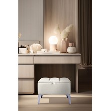 Gazzini Furniture Vetra Mini Royal Beyaz Kumaş Sandıklı Puf- Gümüş Ayak Dekoratif Bench Puf