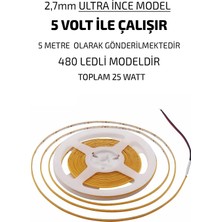 Kaled Ultra Ince 2,7mm Cob Şerit LED 5 Volt Kırmızı (Usbden Beslemeye Uygun) 480LED