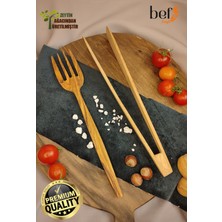 Bef Craft Tahta Kaşık Servis Çatalı Ahşap Maşa 2'li Set Zeytin Ağacı Mutfak Gereçleri Yemek Takımı Servis Seti