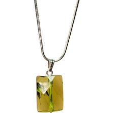 Royaleks Moldavit Doğal Taşı Zincirli El Yapımı Kolye Uç: 2 cm Zincir: 20 cm Kutulu