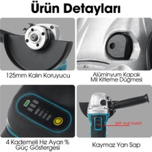 Dager EQE Kömürsüz 24 V 5 Ah Çift Akülü 125 mm Şarjlı Avuç Taşlama Makinesi - Inox Kesici ve Sunta Kesme Hediye