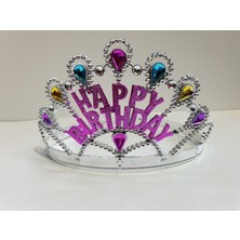 Gümüş Renk Happy Birthday Yazılı Doğum Günü Tacı 60 cm