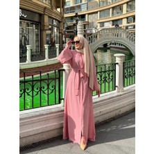 Hasenna FRC001 Gizli Fermuarlı Cepli Işlemeli Kuşaklı Ferace