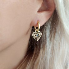 Vaoov Vaoov 925 Ayar Gümüş Kalpli Gold Göz Küpe