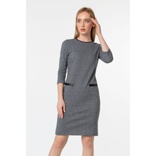 Laranor Bisiklet Yaka Fleto Cep Truvakar Kol Elbise 48 - Gri