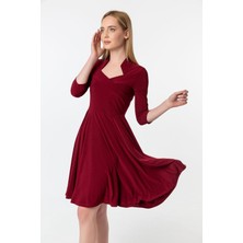 Laranor Kruvaze Kapama Hakim Yaka Truvakar Kol Kloş Elbise 46 - Bordo