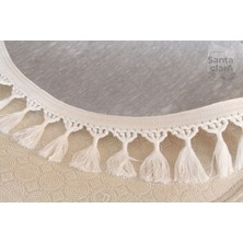 Gri Oval Püskül Saçaklı Post Halı Peluş Yumuşak Kaymaz Dot Taban