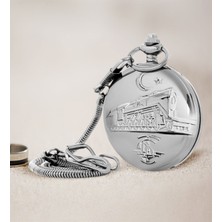 Çılgın Trend Kişiye Özel Tcdd Tren Kabartmalı Silver Köstekli Cep Saati