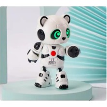 Welcomein Şarjlı Işıklı 3 Farklı Ses Tonu Kayıt Eden Ses Tekrar Eden Mini Sevimli Metal Panda Oyuncak Robot