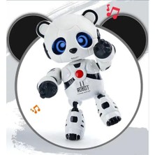 Welcomein Şarjlı Işıklı 3 Farklı Ses Tonu Kayıt Eden Ses Tekrar Eden Mini Sevimli Metal Panda Oyuncak Robot