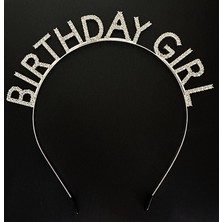 Gümüş Kristal Taşlı Birthday Girl Doğum Günü Tacı İthal Ürün  17x16 cm