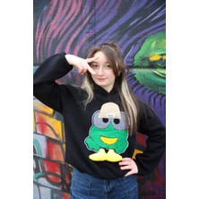 05-14 Yaş Kız Çocuk Siyah Renk Emoji Kapşonlu Sweat