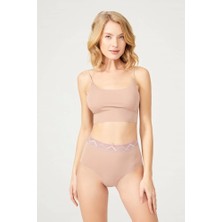 Cottonhill Desenli Lastikli Yüksek Bel Lazer Kesim Bikini Külot-Kahverengi