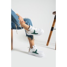 Shoetek Karoline Kadın Sneakers Bağcıklı Spor Ayakkabı Beyaz/yeşil Deri