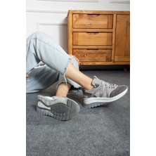 Shoetek Susanne Kadın Sneakers Bağcıklı Spor Ayakkabı Gri Süet