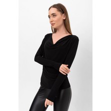 Laranor Degaje Yaka Uzun Kol Bluz 44 - Siyah