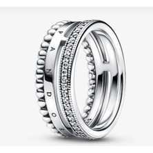 Poseidons Jewellery Signature Logo Pavé ve Boncuklu Yüzük