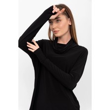 Laranor Degaje Yaka Kol Ucu Yarım Eldiven Detaylı Bluz 40 - Siyah